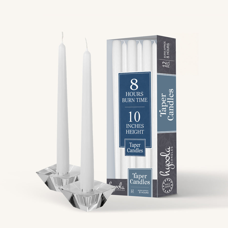 Hyoola Taper Candles 10 Inch 12 Pack, White - The Closeout Connection 
