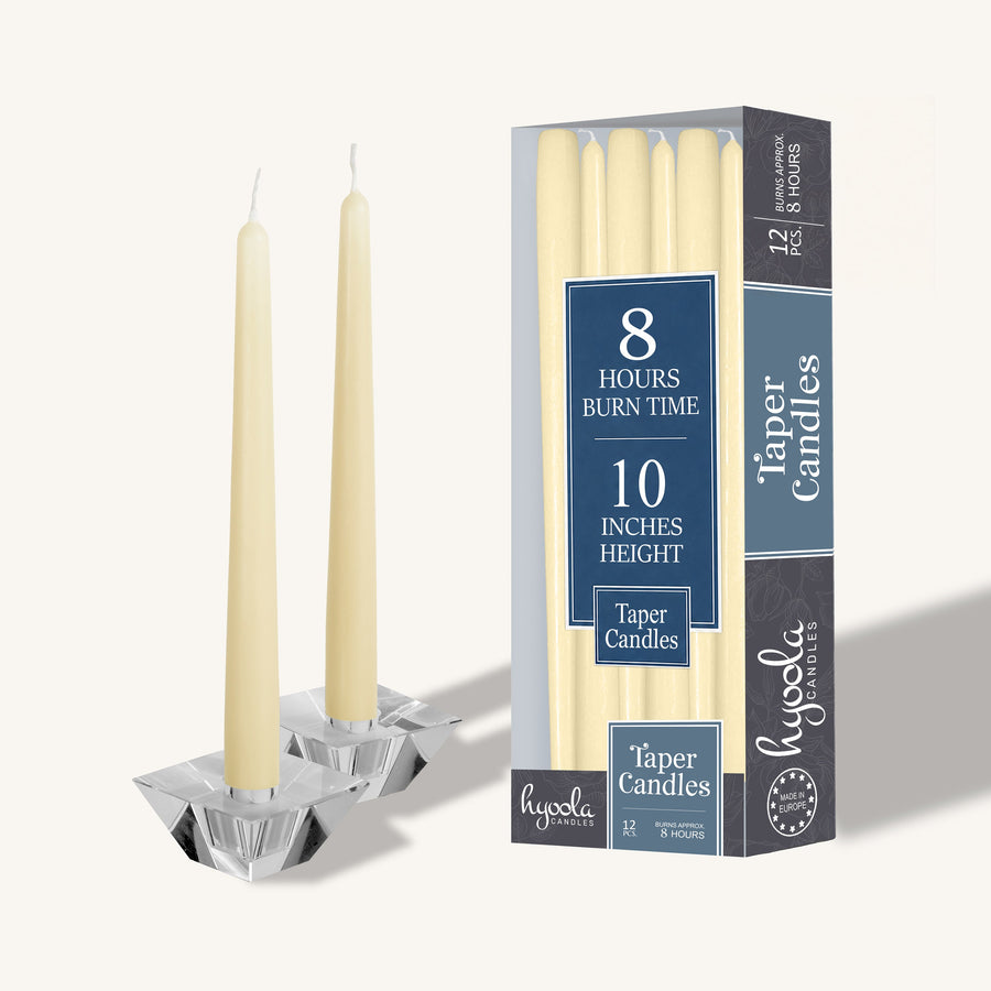 Hyoola Taper Candles 10 Inch 12 Pack, Wool White - The Closeout Connection 
