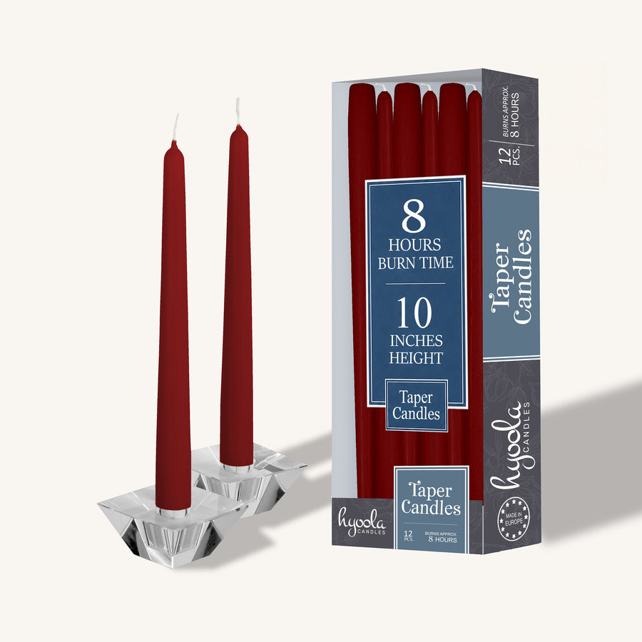 Hyoola Taper Candles 10 Inch 12 Pack, Burgundy - The Closeout Connection 