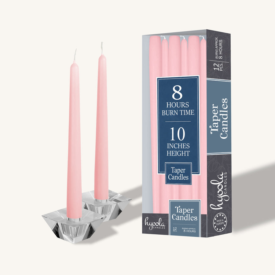 Hyoola Taper Candles 10 Inch 12 Pack, Light Pink - The Closeout Connection 