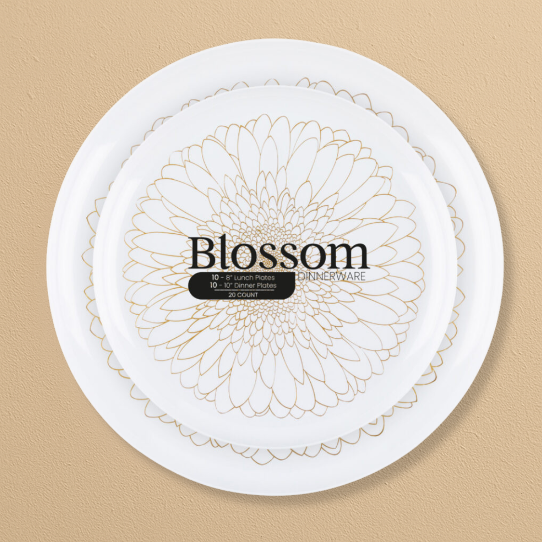 Blossom White/Gold Combo Plates - 20 count