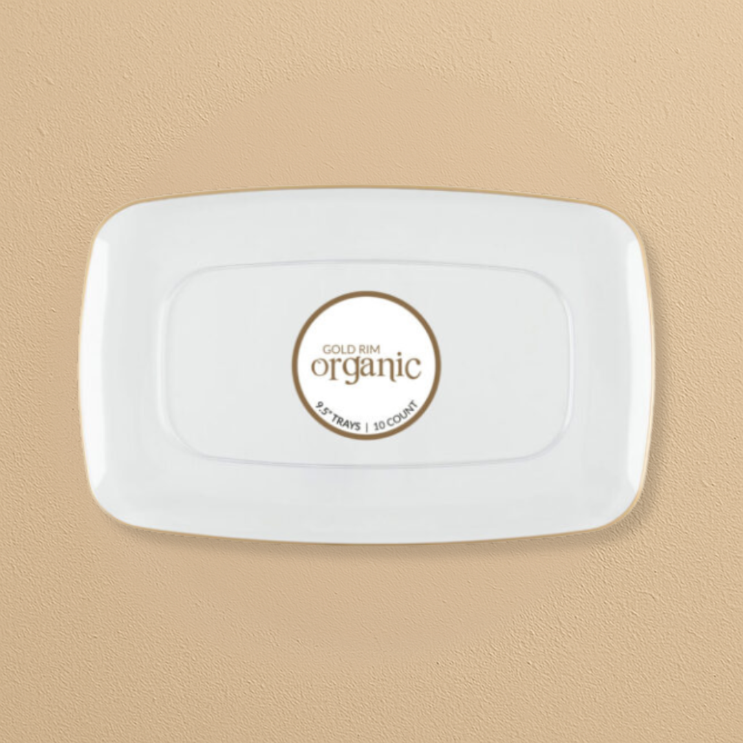 OrganicClear/Gold Rim Rectangle Tray 9.5″ - 10 Count