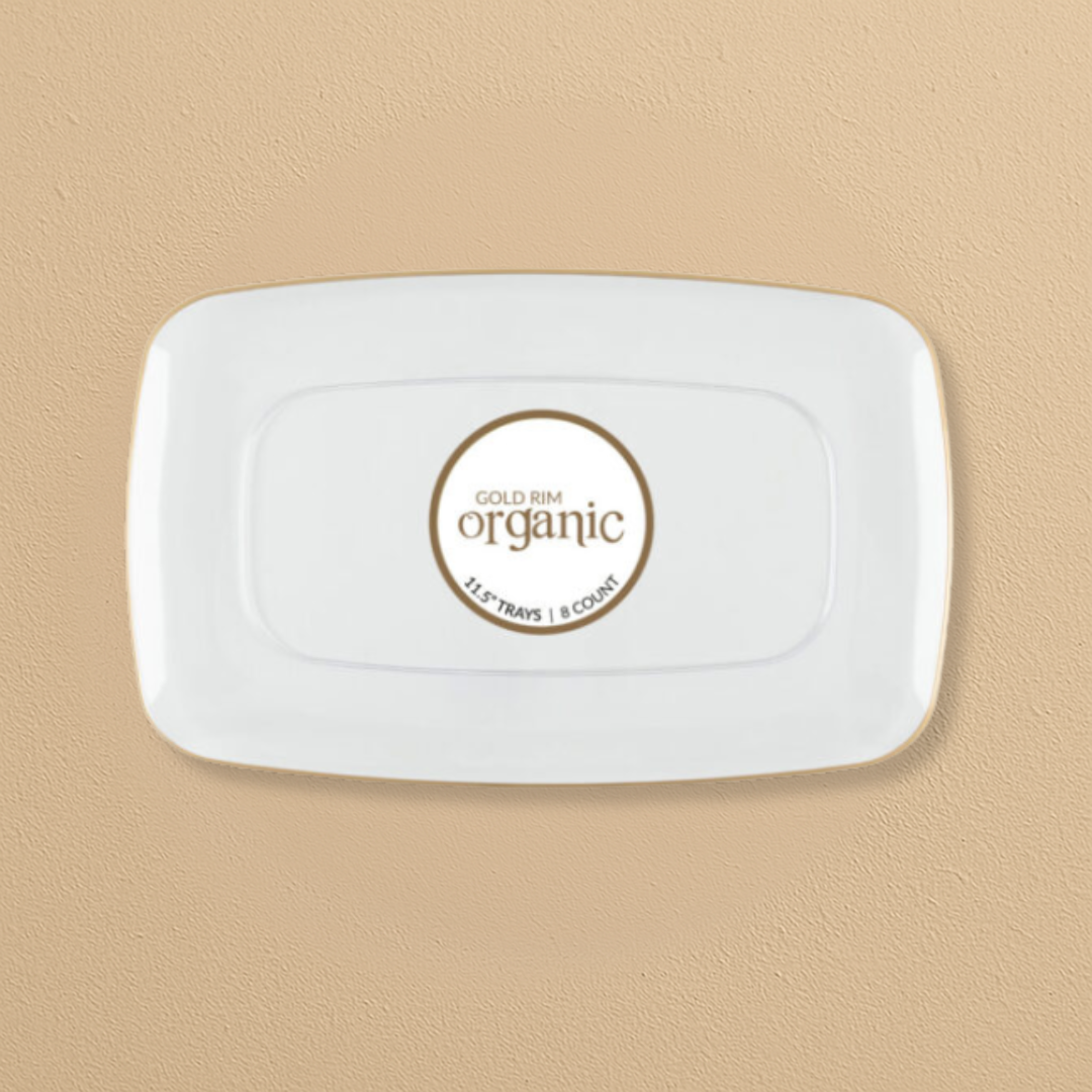 Organic Rectangle Tray Clear/Gold Rim 11.5″ - 8 Count