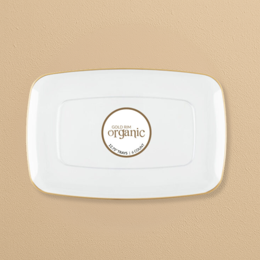 Organic Rectangle Tray Clear/Gold Rim 12.75″ - 6 Count