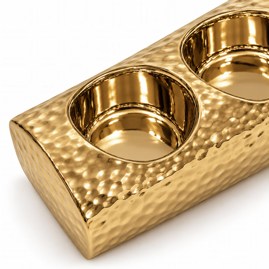 Hammered Barrel Dual T-light Holder – Titanium Gold, 5.3 x 2.6 x 2.4"