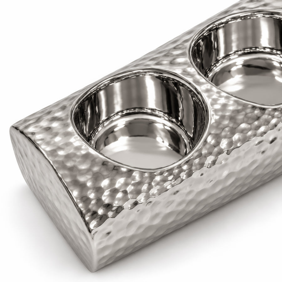 Hammered Barrel Dual T-light Holder – Titanium Silver, 5.3 x 2.6 x 2.4"