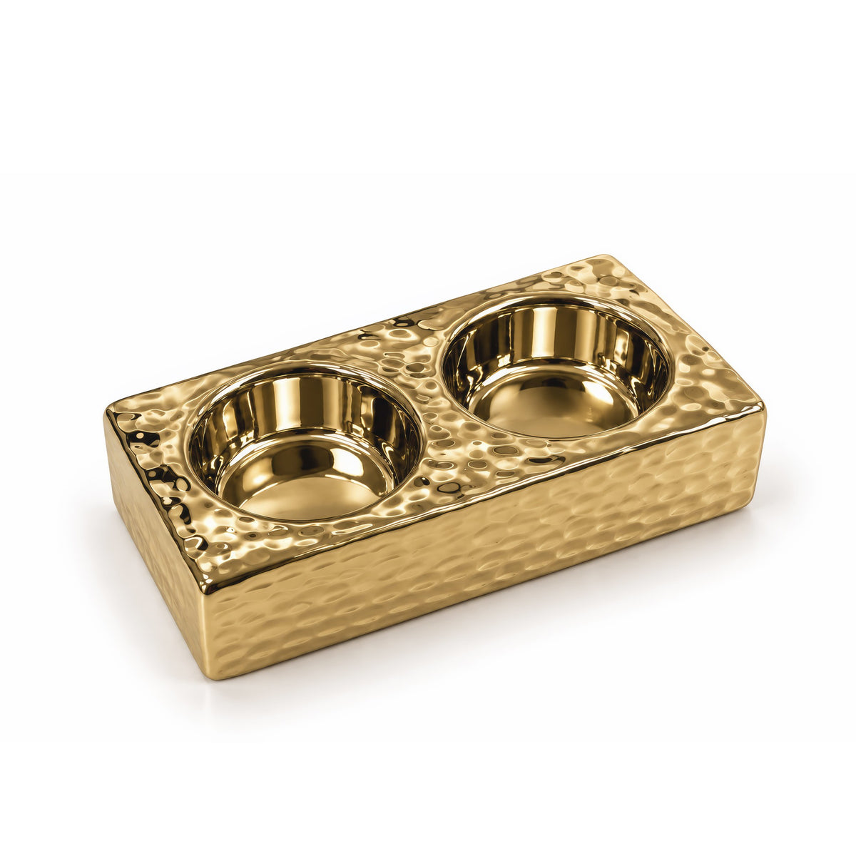 Hammered Dual T-light Candle Holder – Titanium Gold, 4.7 x 2.4 x 1.4"