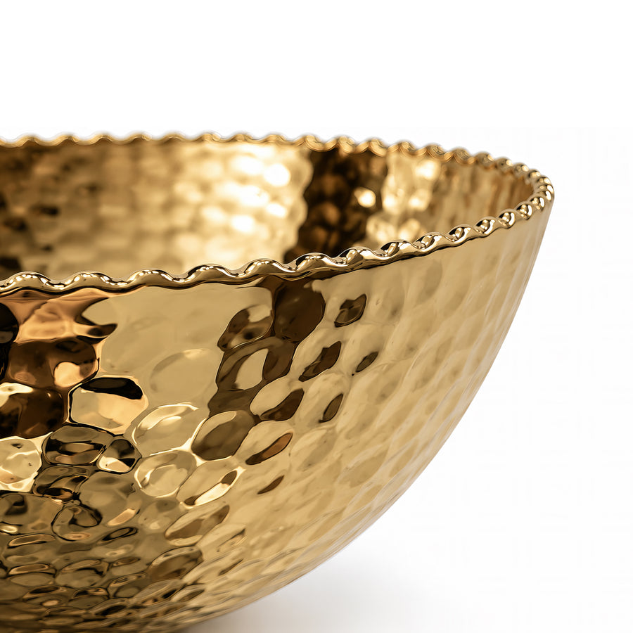 Hammered Round Decorative Bowl – Titanium Gold, 11.2 x 11.2 x 4.9"
