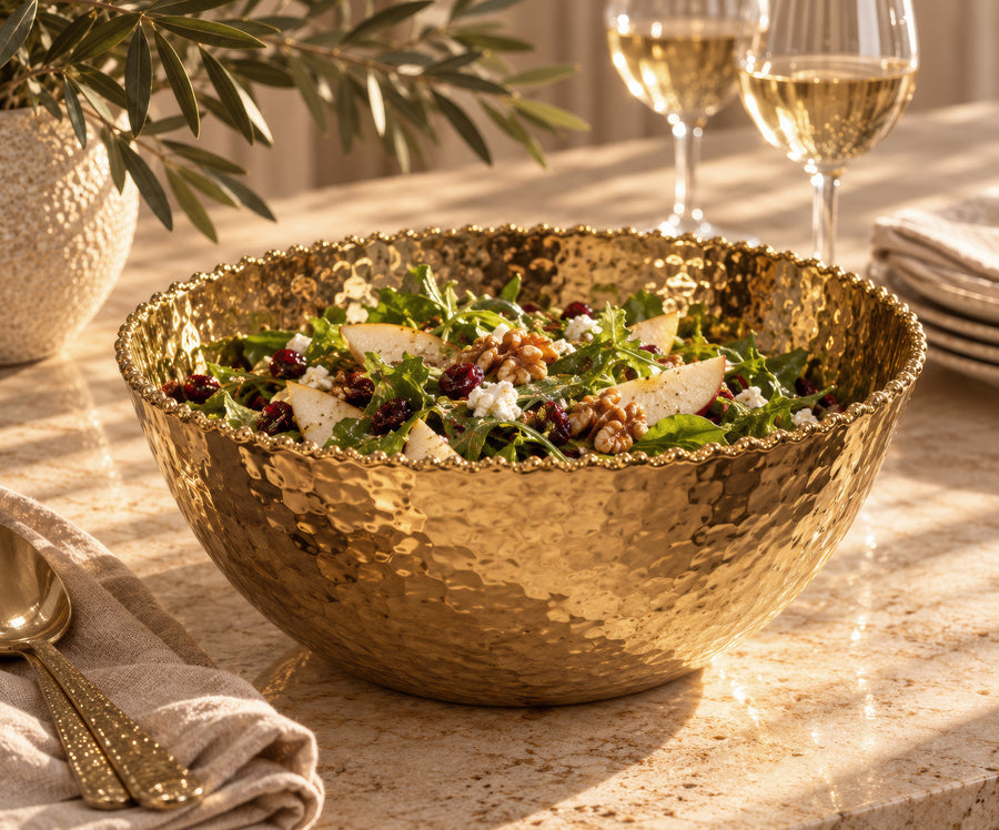 Hammered Round Decorative Bowl – Titanium Gold, 11.2 x 11.2 x 4.9"