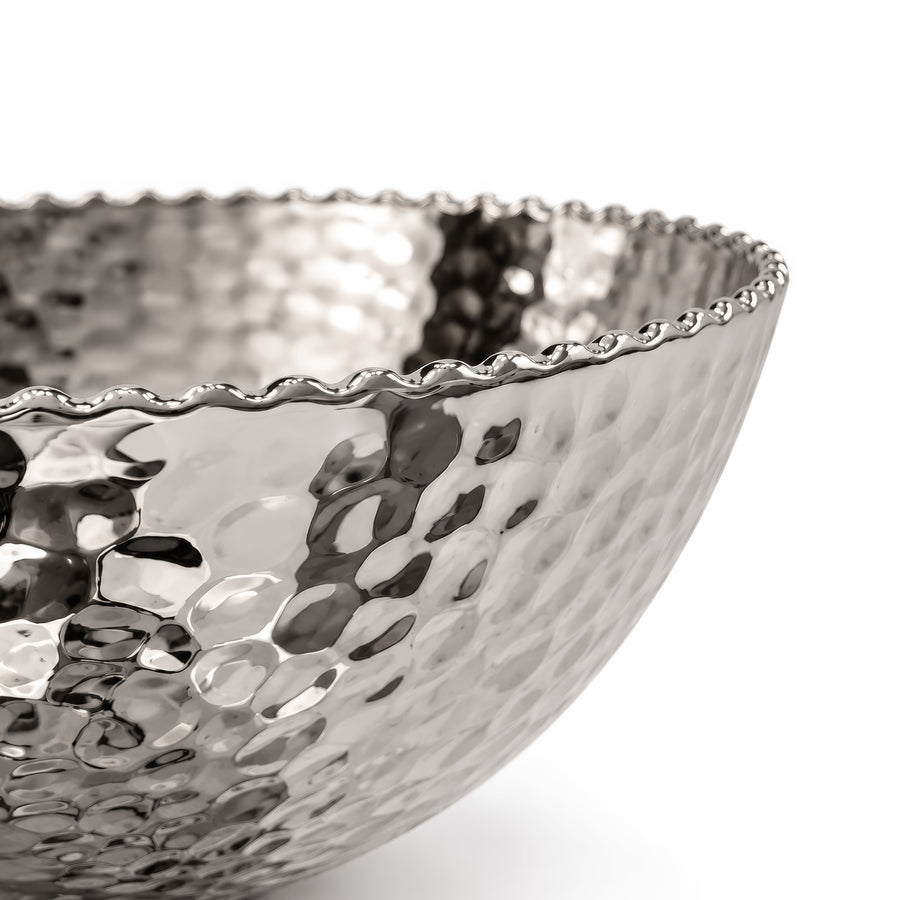 Hammered Round Decorative Bowl – Titanium Silver, 11.2 x 11.2 x 4.9"