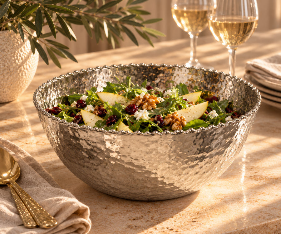Hammered Round Decorative Bowl – Titanium Silver, 11.2 x 11.2 x 4.9"
