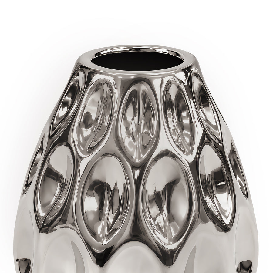 Dimpled Teardrop Vase – Titanium Silver, 3.9 x 3.9 x 4.6"