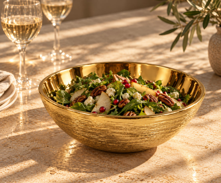 Linear Textured Serving Bowl – Titanium Gold, 10.0 x 10.0 x 3.5"