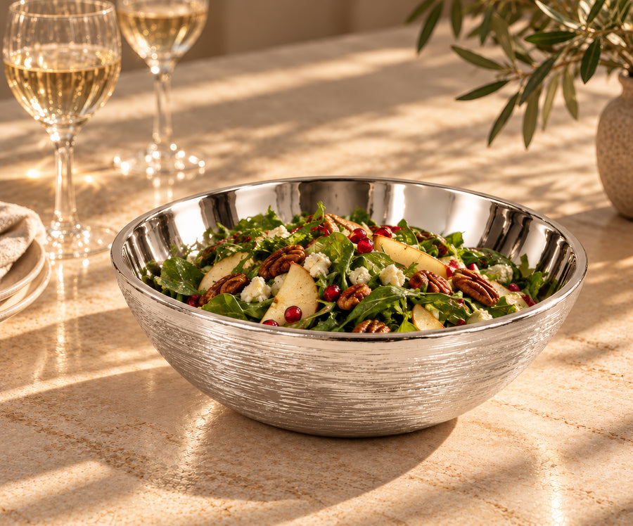 Linear Textured Serving Bowl – Titanium Silver, 10.0 x 10.0 x 3.5"