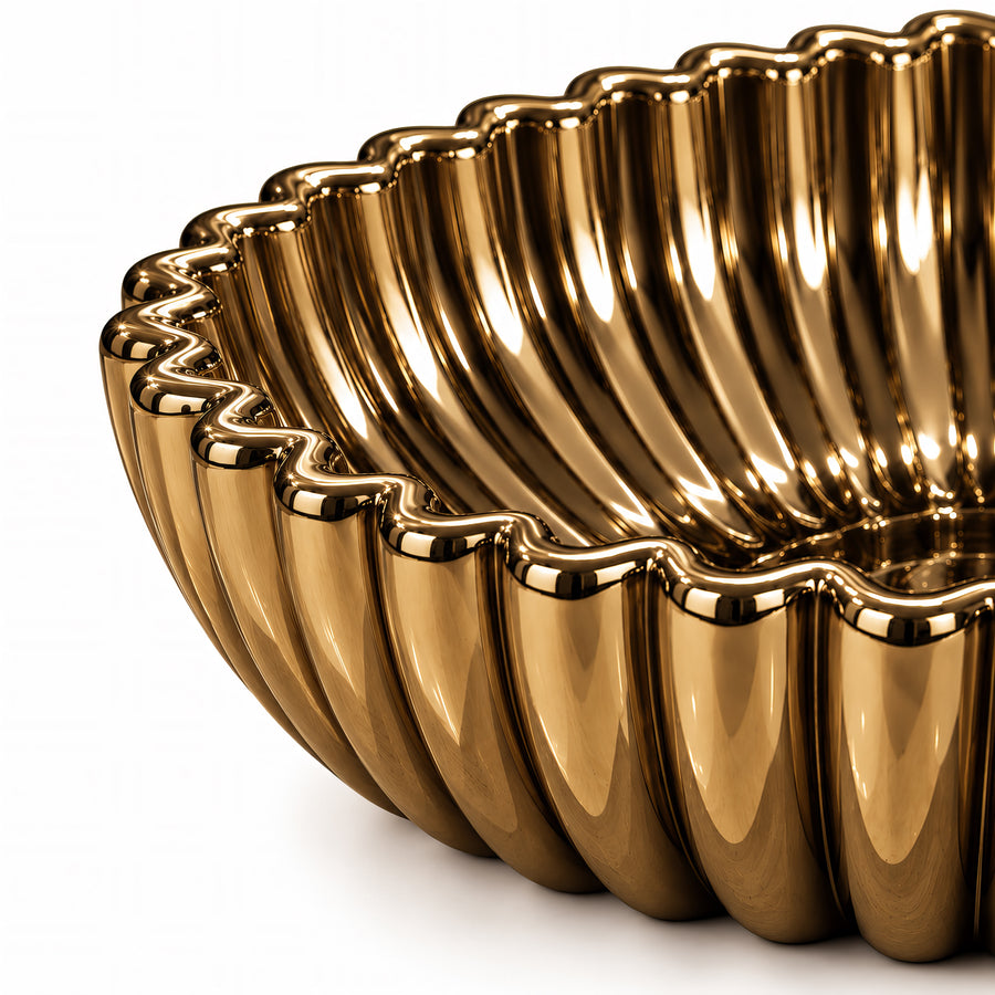 Ribbed Sunflower Decorative Bowl – Titanium Gold, 12.0 x 12.0 x 3.3"