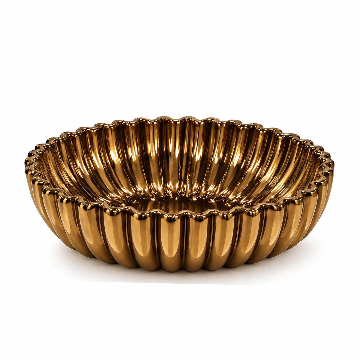 Ribbed Sunflower Decorative Bowl – Titanium Gold, 12.0 x 12.0 x 3.3"