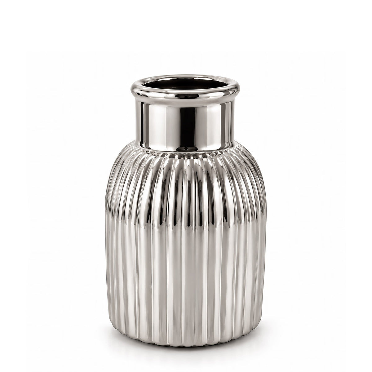 Ribbed Cylinder Vase – Titanium Silver, 3.7 x 3.7 x 5.7"