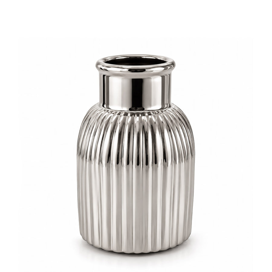 Ribbed Cylinder Vase – Titanium Silver, 3.7 x 3.7 x 5.7"