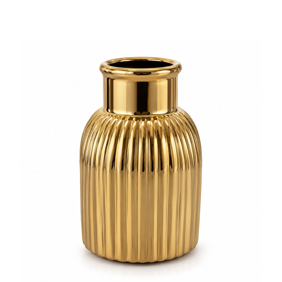 Ribbed Cylinder Vase – Titanium Gold, 3.7 x 3.7 x 5.7"