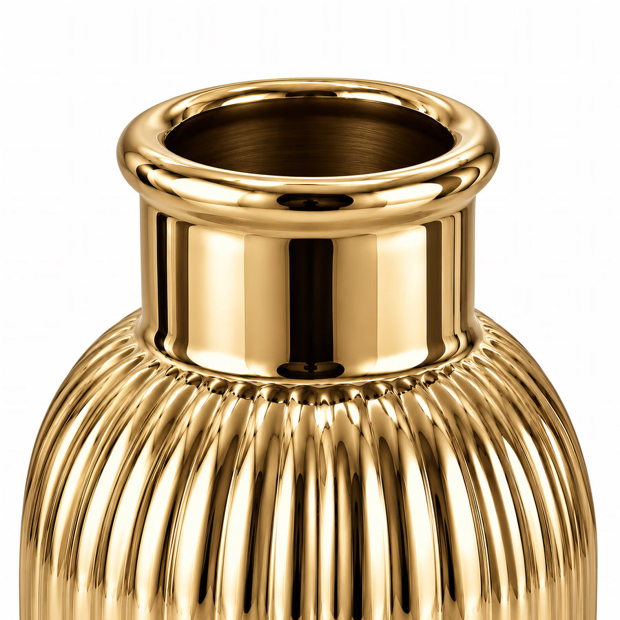 Ribbed Cylinder Vase – Titanium Gold, 3.7 x 3.7 x 5.7"