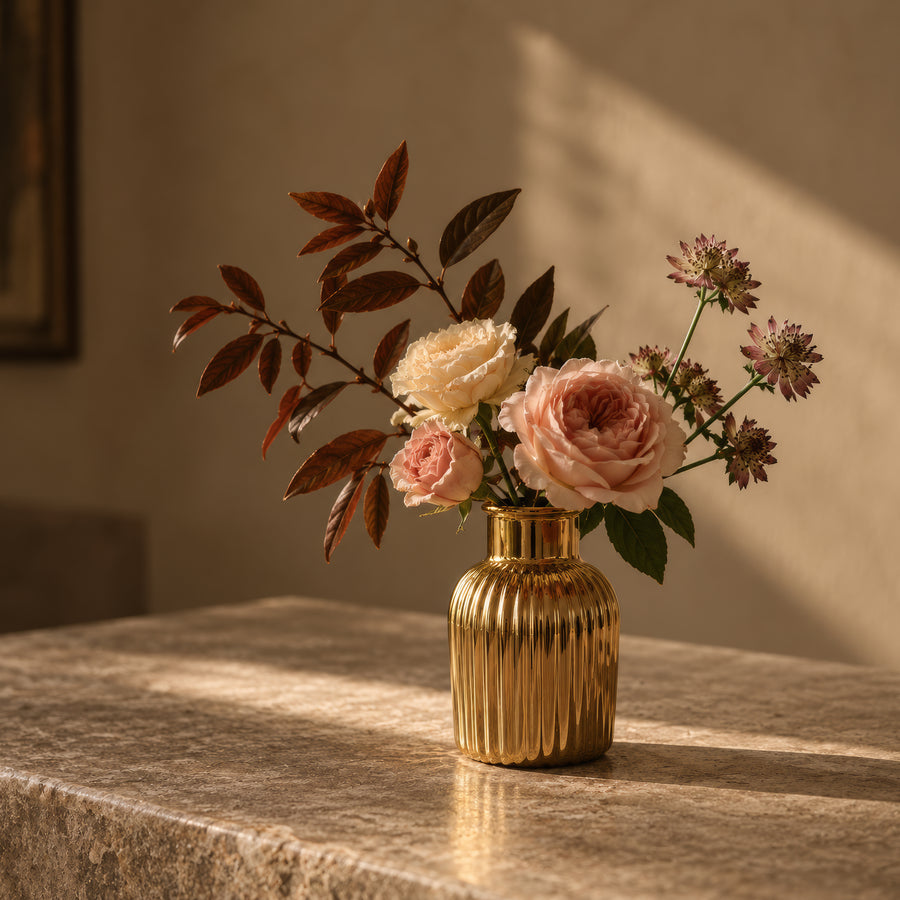 Ribbed Cylinder Vase – Titanium Gold, 3.7 x 3.7 x 5.7"