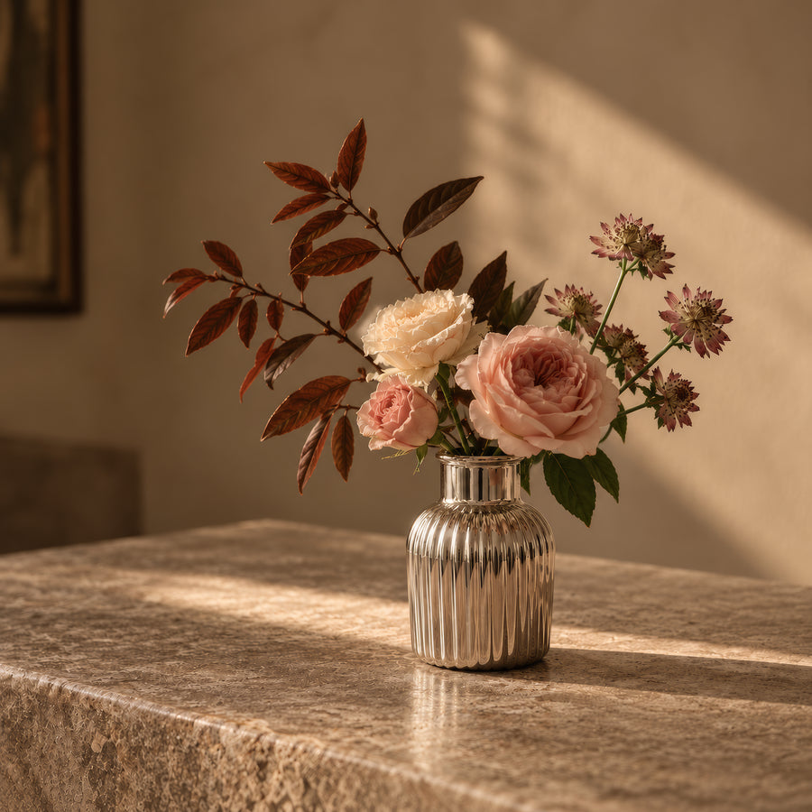 Ribbed Cylinder Vase – Titanium Silver, 3.7 x 3.7 x 5.7"