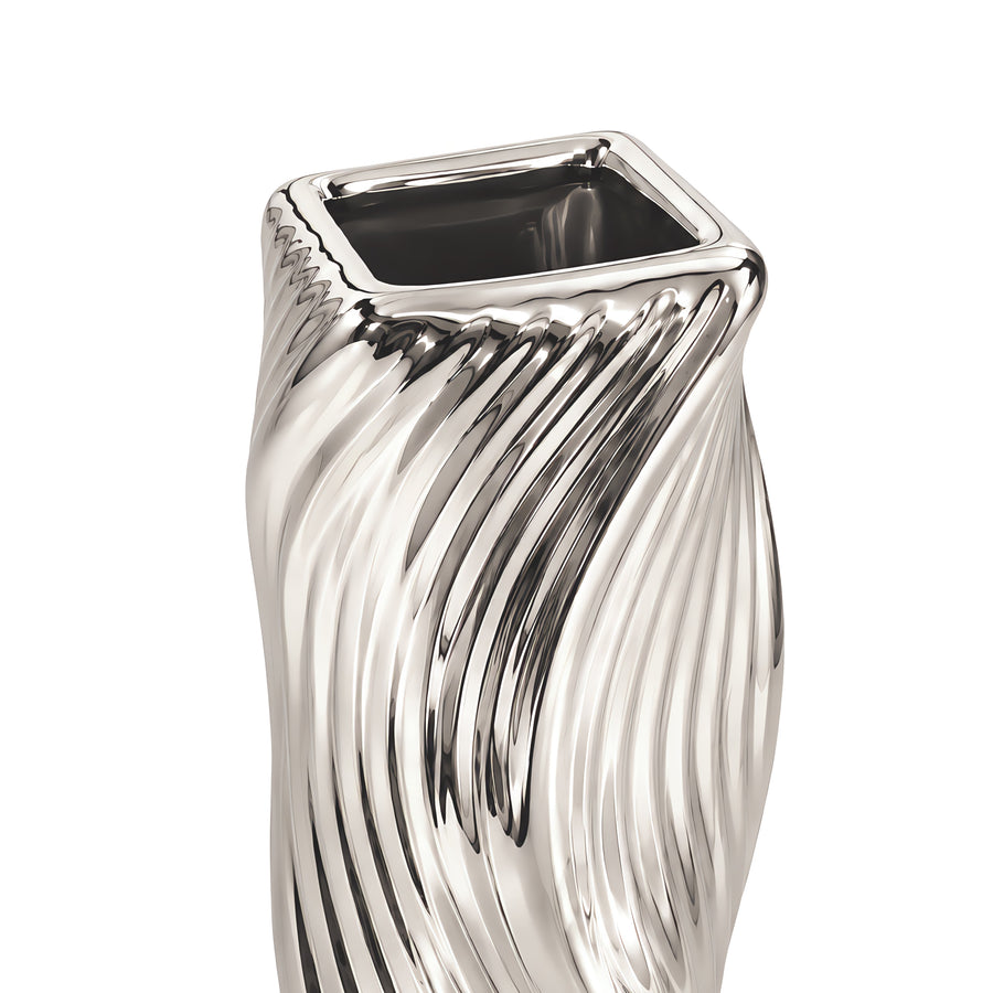Twisted Square Column Vase – Titanium Silver, 2.8 x 2.8 x 8.5"