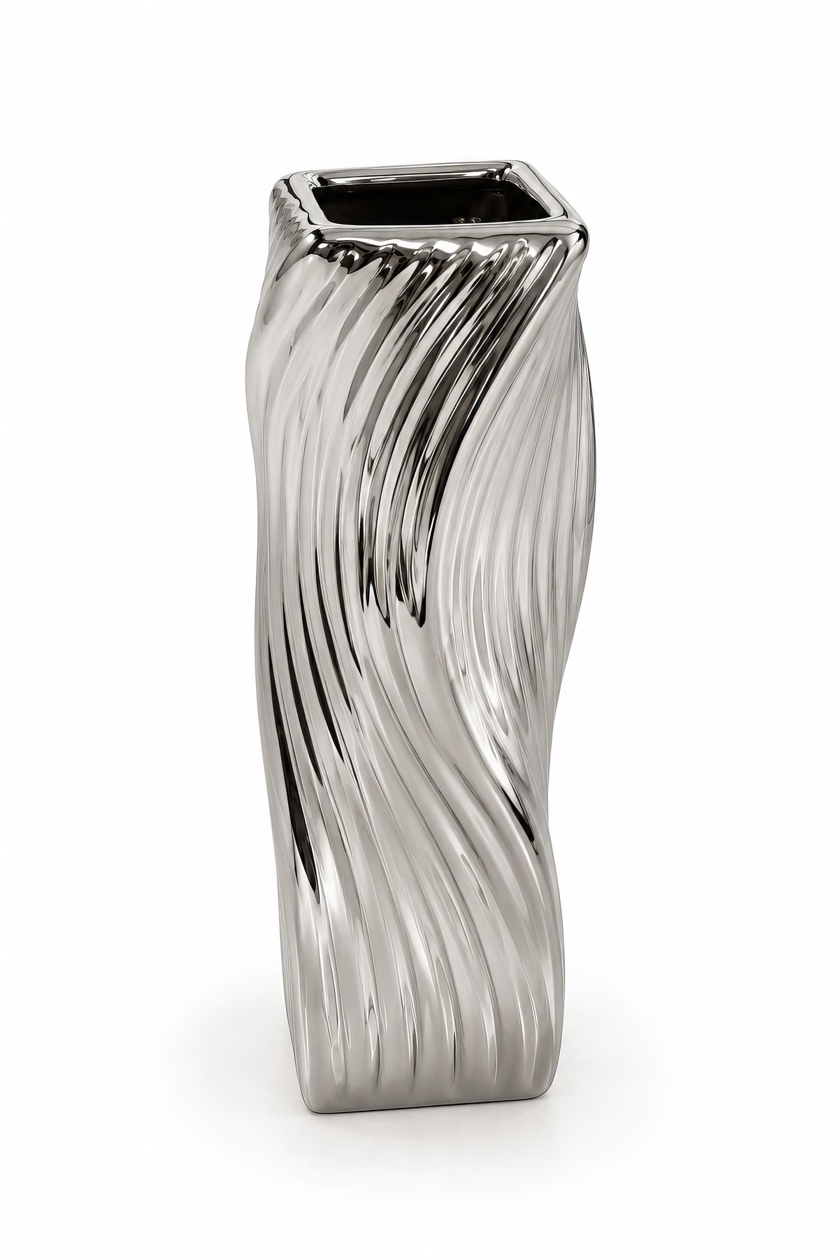 Twisted Square Column Vase – Titanium Silver, 2.8 x 2.8 x 8.5"