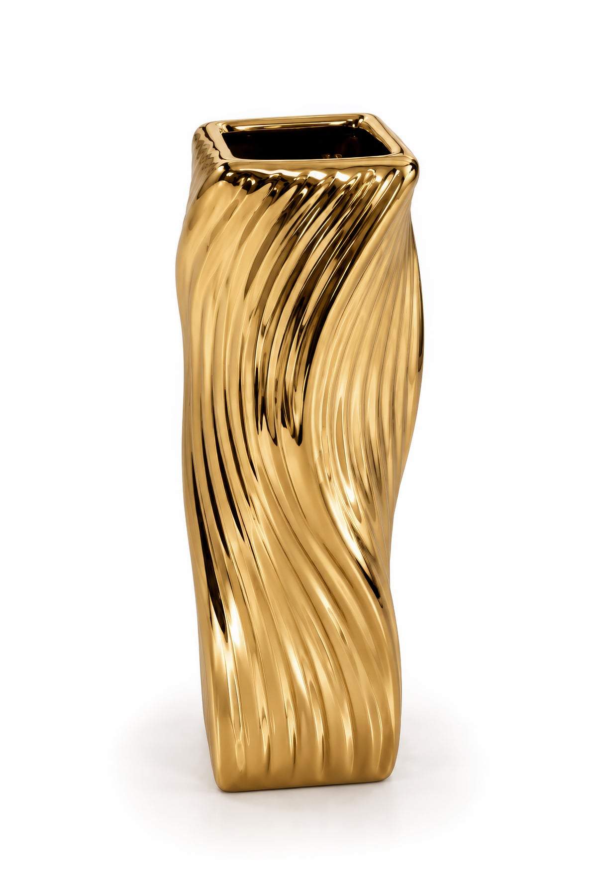 Twisted Square Column Vase – Titanium Gold, 2.8 x 2.8 x 8.5"