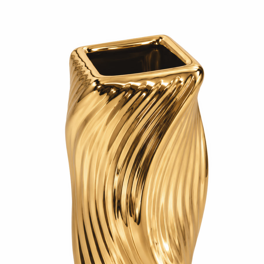 Twisted Square Column Vase – Titanium Gold, 2.8 x 2.8 x 8.5"