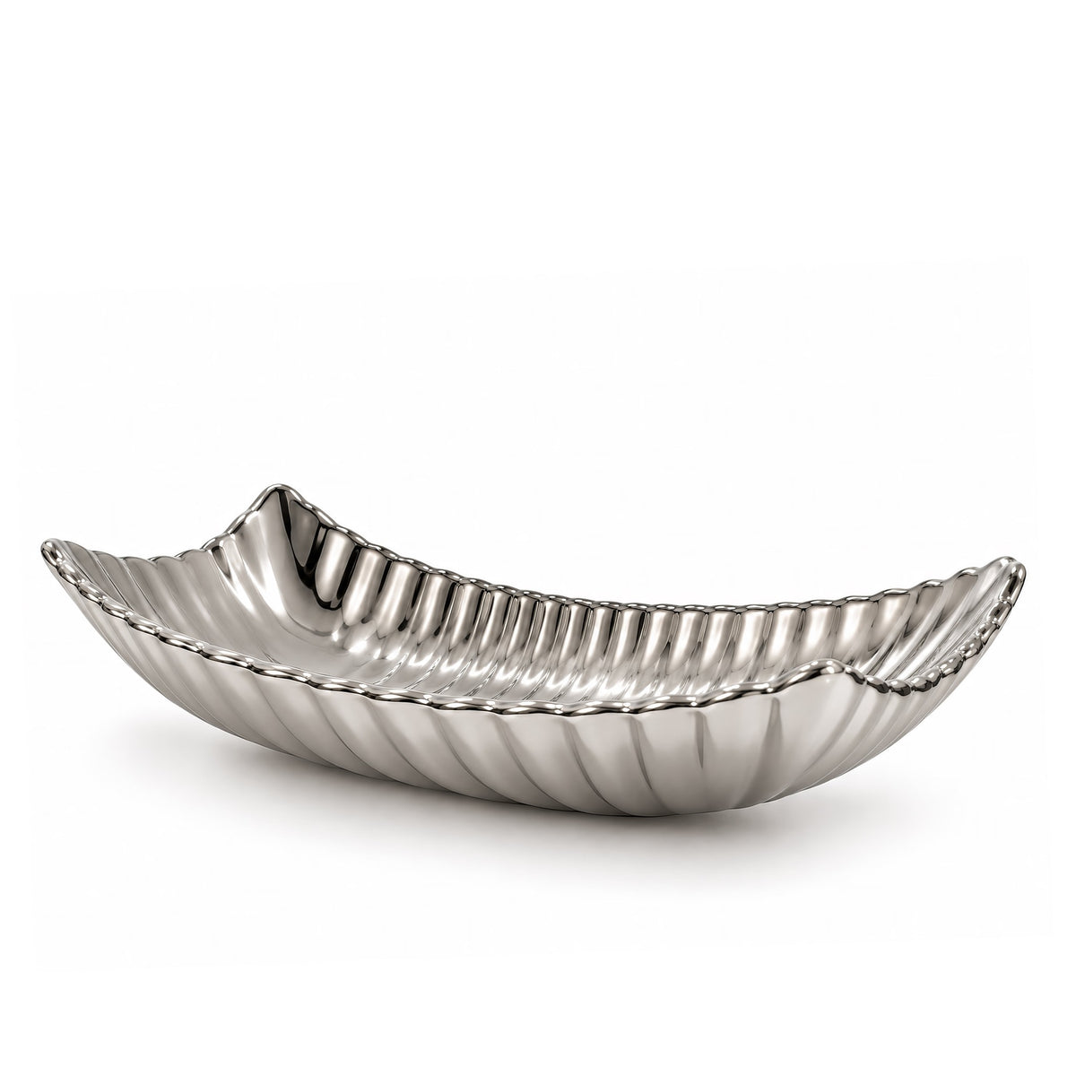 Rippled Rectangular Decorative Tray – Titanium Silver, 14.2 x 7.3 x 3.1"