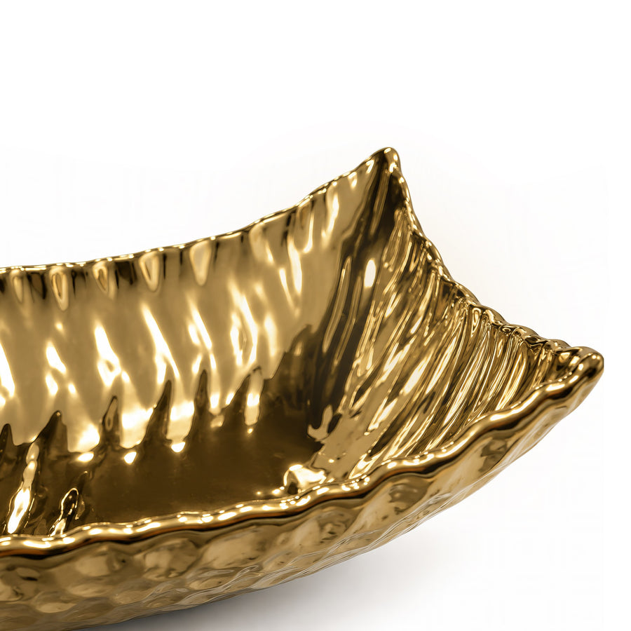 Rippled Rectangular Decorative Tray – Titanium Gold, 14.2 x 7.3 x 3.1"