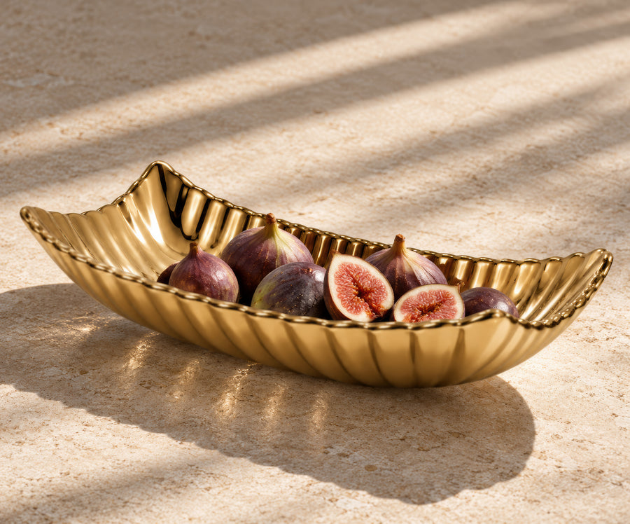 Rippled Rectangular Decorative Tray – Titanium Gold, 14.2 x 7.3 x 3.1"