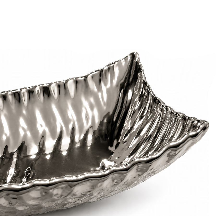 Rippled Rectangular Decorative Tray – Titanium Silver, 14.2 x 7.3 x 3.1"