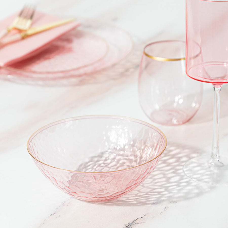 Pink/Gold Rim Soup Bowls - 10 Count - The Closeout Connection