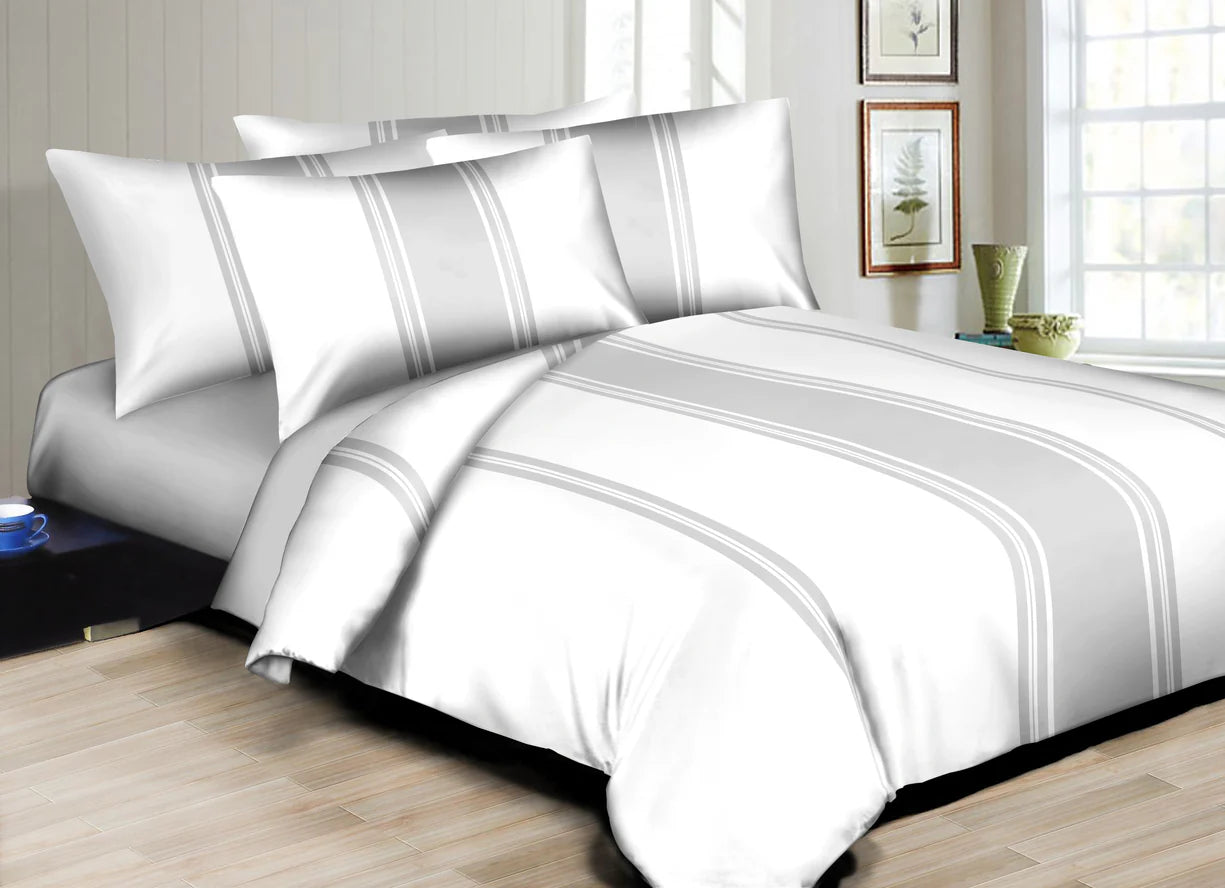 Superity Linen Hotel Style Stripes 300TC Duvet Set Grey - The Closeout Connection