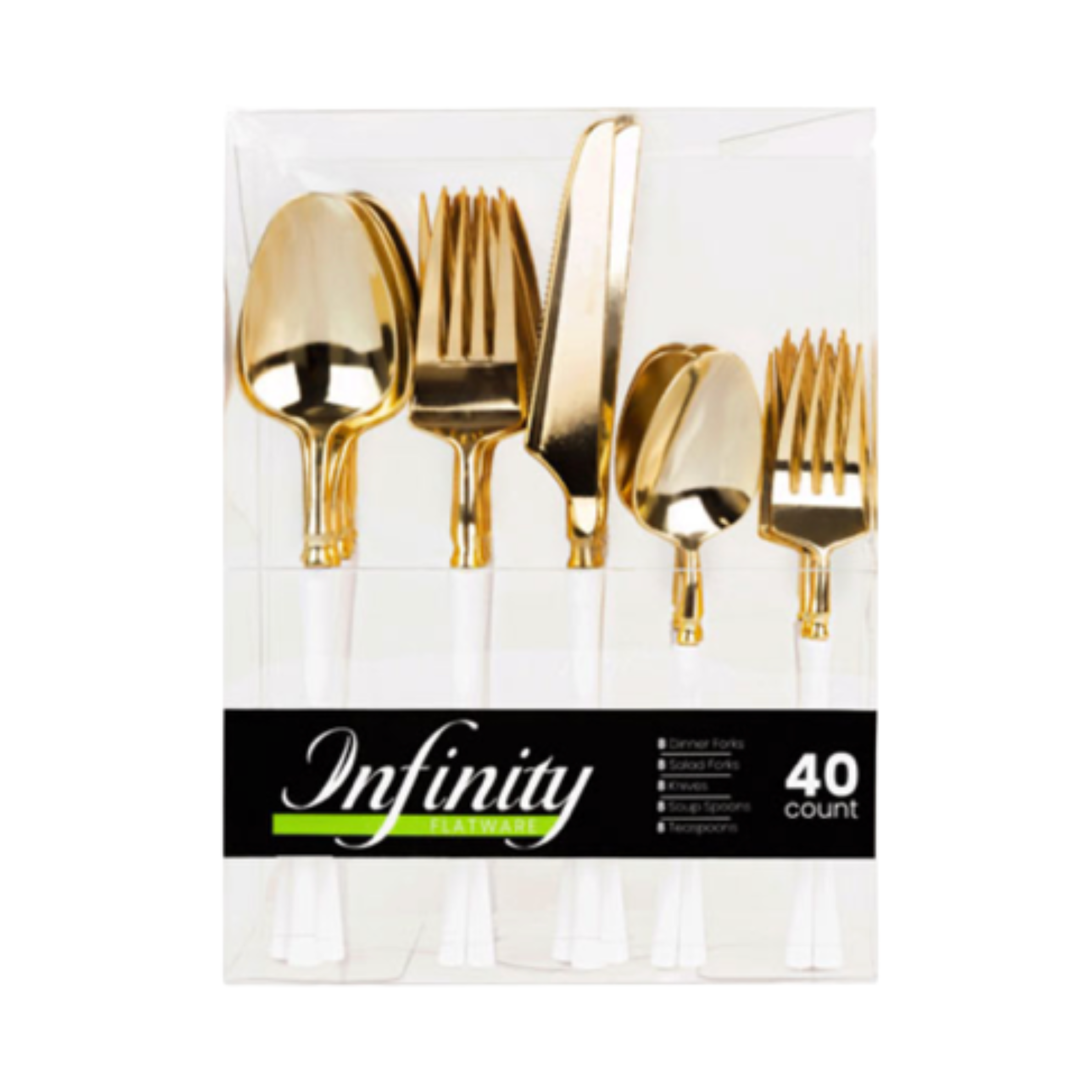Infinity Flatware Gold and White Combo Set - 40 Count#Color_Gold/White#Type_Combo Set - 40 Count