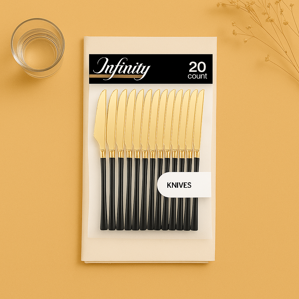 Infinity Flatware Gold and Black Knives- 20 Count