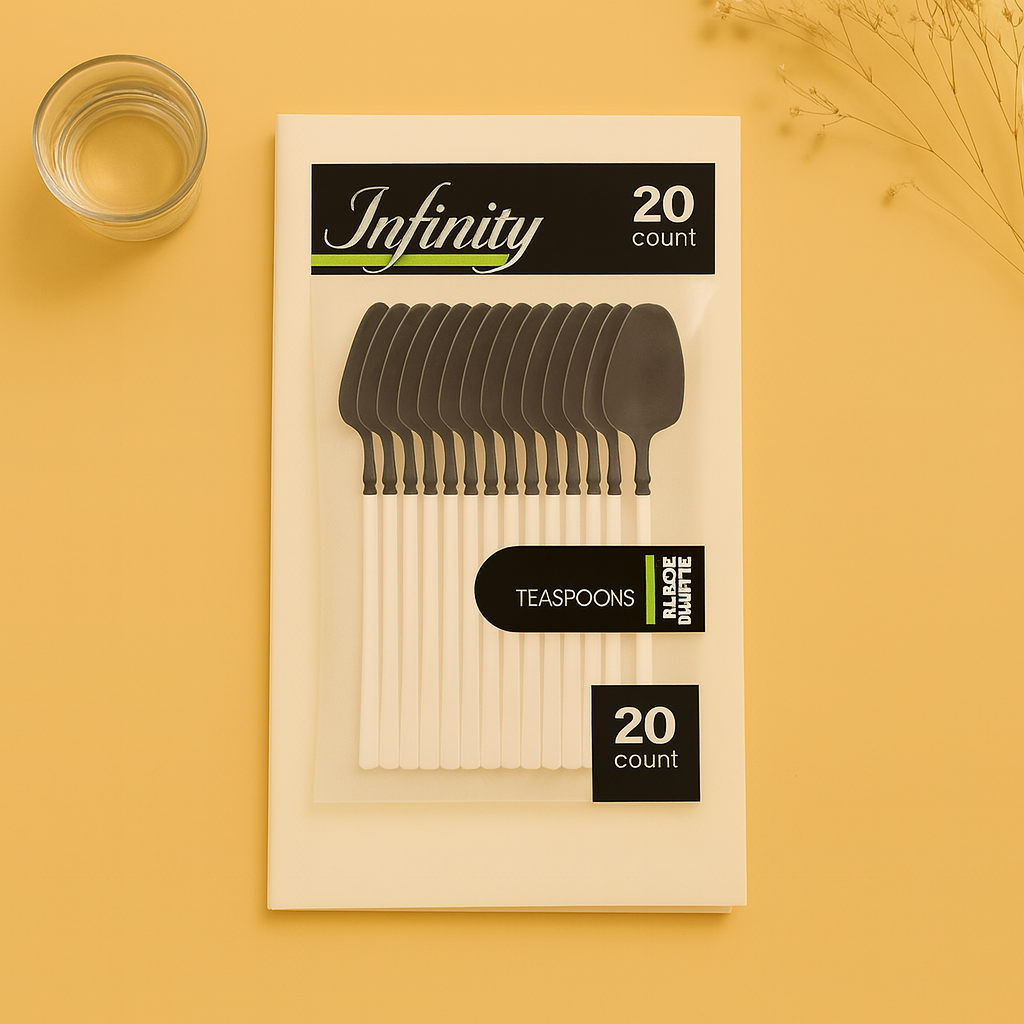 Infinity Flatware White/Black Teaspoons - 20 Count
