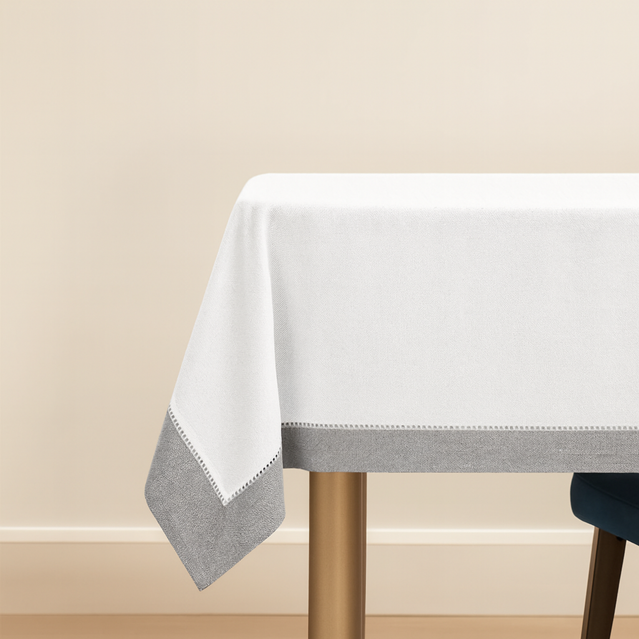 Linen-Like White with Silver Border Tablecloth