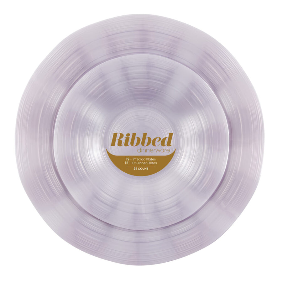 Ribbed Combo Lavender Pearl 7″ & 10″ Plates - 24 Count - The Closeout Connection
