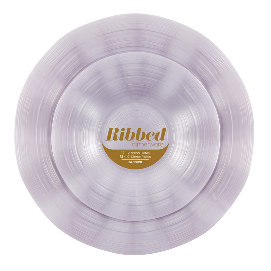 Ribbed Pearl Combo 7″ & 10″ Plates - 24 Count - Lavender Pearl