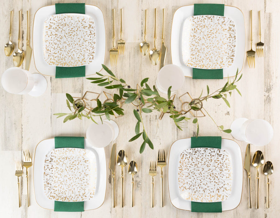 The Combo Leafy Gold Dinnerware- 32 Count - The Closeout Connection