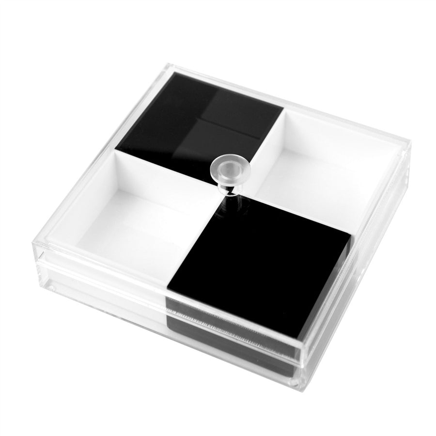 Lucite Black and White Snack Tray with Cover - The Closeout Connection