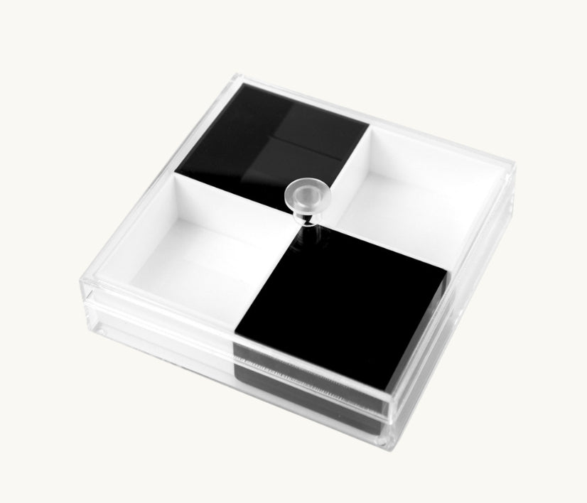Lucite Black and White Snack Tray with Cover