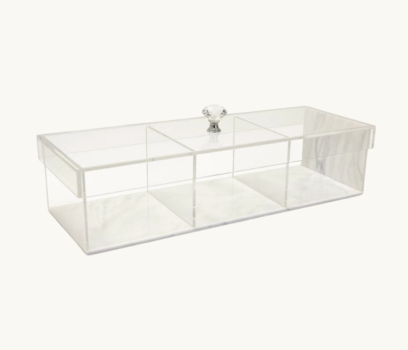 Lucite Decorative Rectangular Container with White Marble Base - Clear Cover