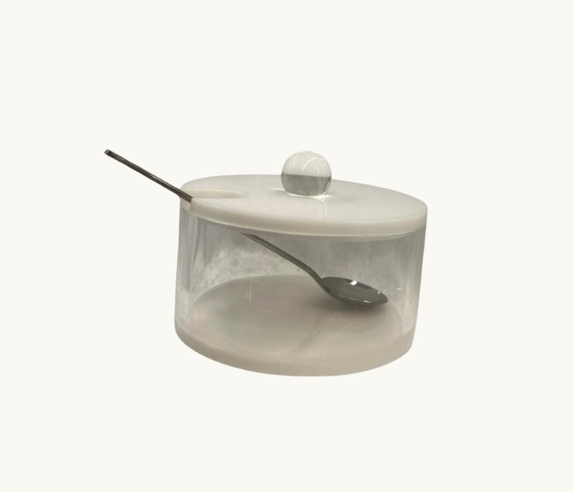 Lucite Honey Jar White Lid with Clear Spoon