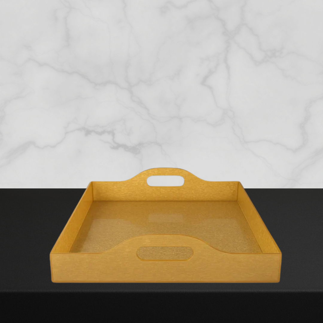 Gold Lucite Tray with Handles