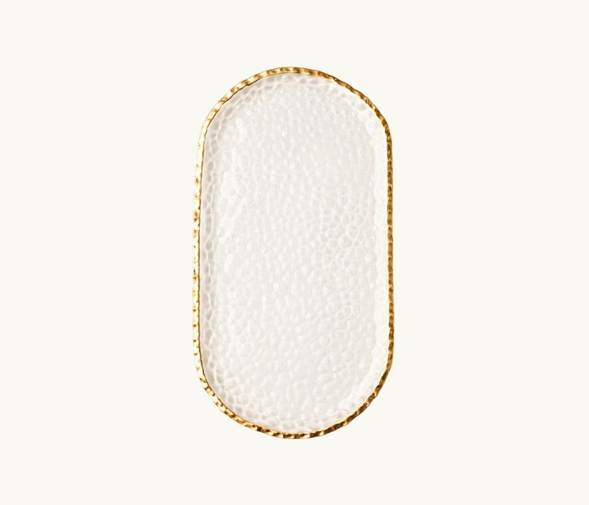 Medium Clear Oblong Glass Tray with Gold Rim