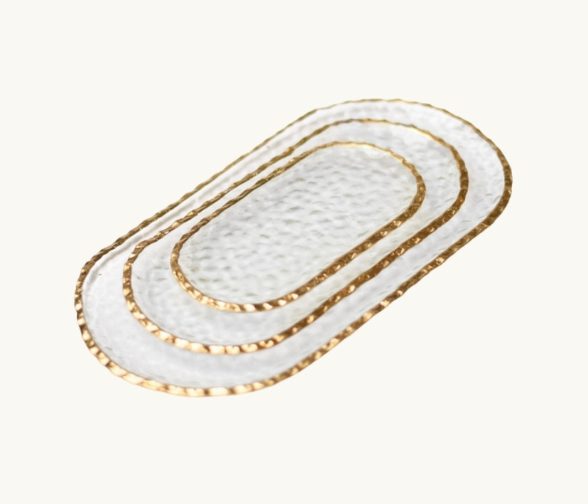 Medium Clear Oblong Glass Tray with Gold Rim